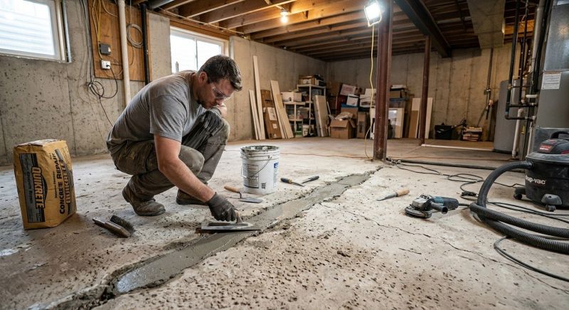 Cracked Basement Floor Repair in Mooresville, NC